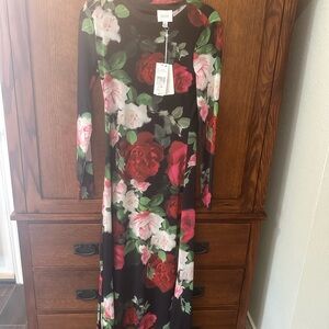Jade Black Maxi Dress with Red and Pink Rose Print
